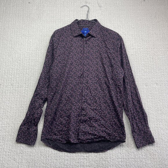 EGARA Mens Purple / Blue Firefly Bugs AOP Slim Fit Button Down Shirt Men Sz M - Picture 1 of 11